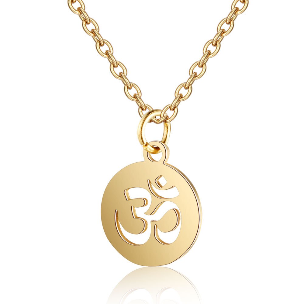 316L Stainless Steel OM Symbol Pendant Necklace Gold Steel Tone OM Yoga Long Chain Necklace Jewelry for Women Men Jewelry