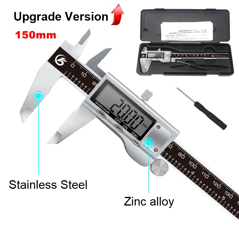 Digital Caliper 200mm/300mm Electronic Stainless Steel Vernier Caliper 0.01mm Ruller Measuring Gauge Micrometer Diagnostic-tool: Silver 150mm