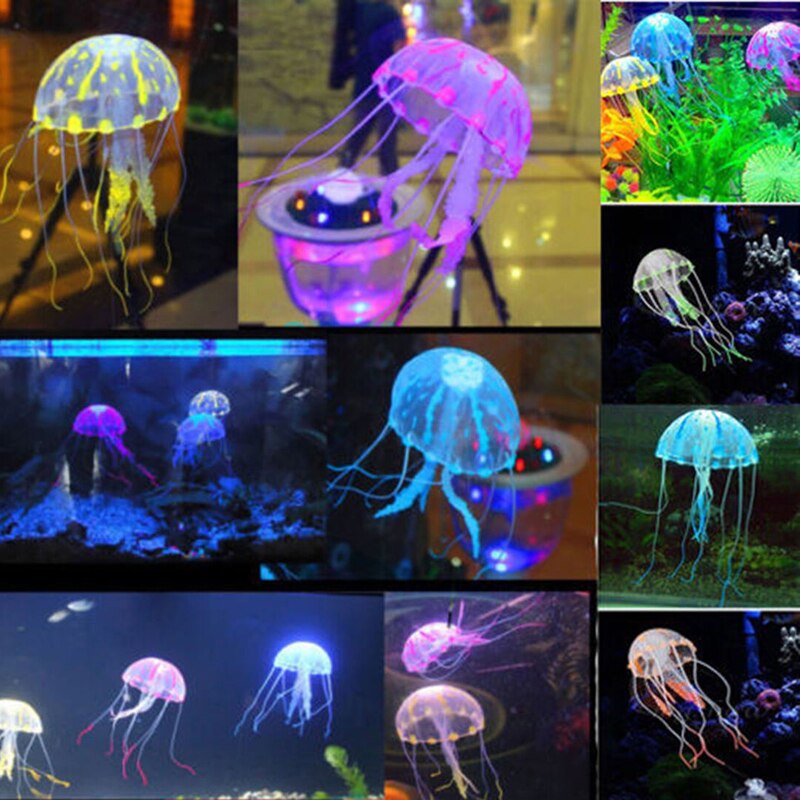 Medusas artificiales brillantes para decoración de Acuario, ornamento realista de silicona para pecera