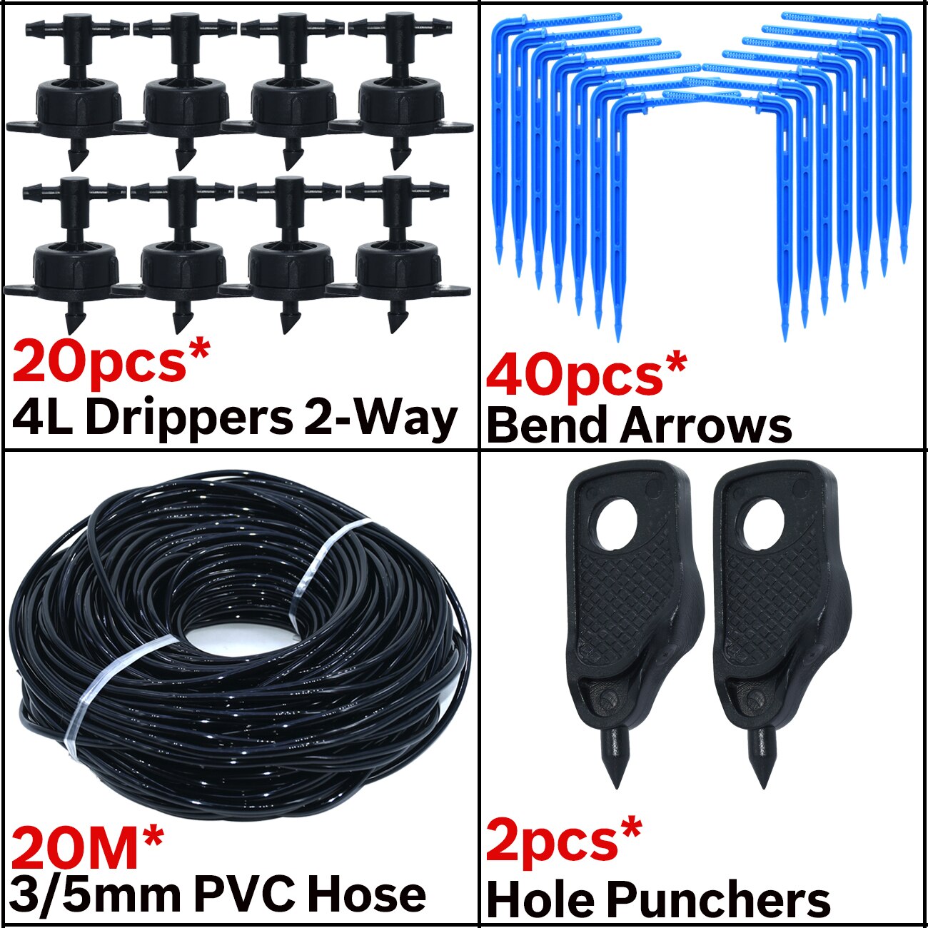 Kesla 3/5mm drypvanding 4- -vejs dryppil 2- -vejs sender vanding vandingssystem blomsterhave græsplæne drivhus 10/20 sæt: Ksl 01- kit 224-4l-2 måde