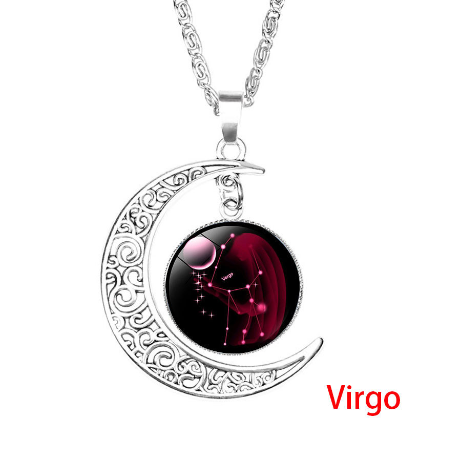12 Zodiac Sign Pendant Necklace Glass Cabochon Double Galaxy Constellation Horoscope Astrology Necklace For Women Men Jewelry: 10