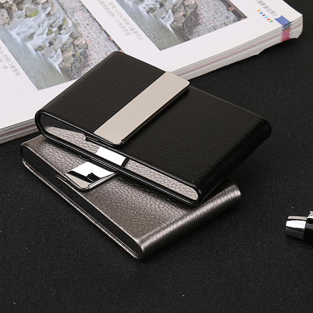 Portable Men Metal Leather Card Case Holder for Business ID Card Storage
