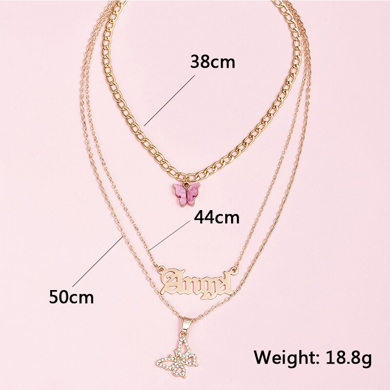 3Pcs/Set Charm Women Necklaces Set Letter Angel Hollow Butterfly Clavicle Chain Gold Necklace Wedding Party Lady Jewelry