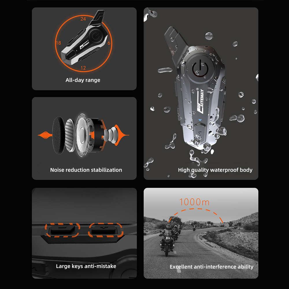 1/2x Motorrad Gegensprechanlage Helm Bluetooth 5,3 Freisprecheinrichtung 1000M Kommunikator Moto kabellos Noice die Ermäßigung Musik Teilen Interphone