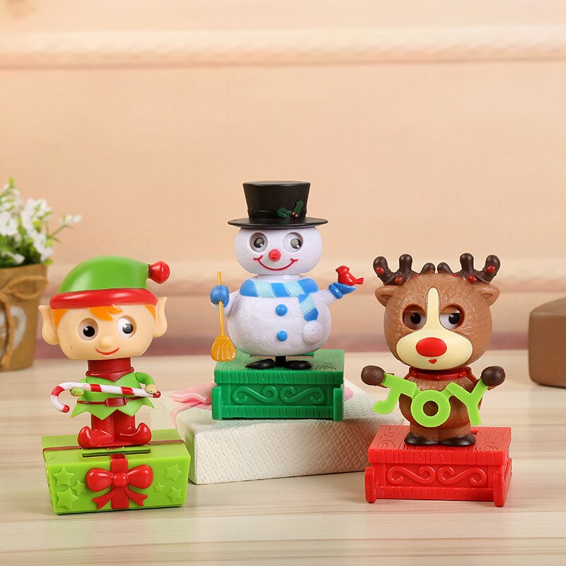 1Pcs Christmas Theme Style Snowman Elk Shaking Head Doll Solar Toys Cartoon Swing Car Decoration Toy