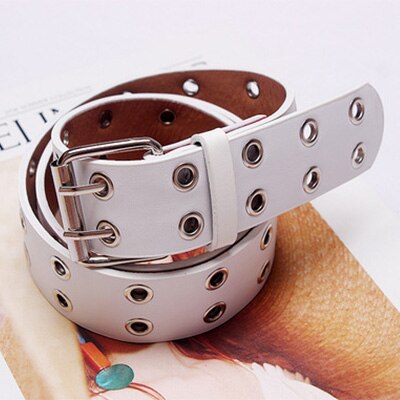 bracelet en polyuréthane femmes Punk chaîne réglable noir Double oeillet oeillet cuir boucle ceinture pour femmes Vintage ceintures: WHITE