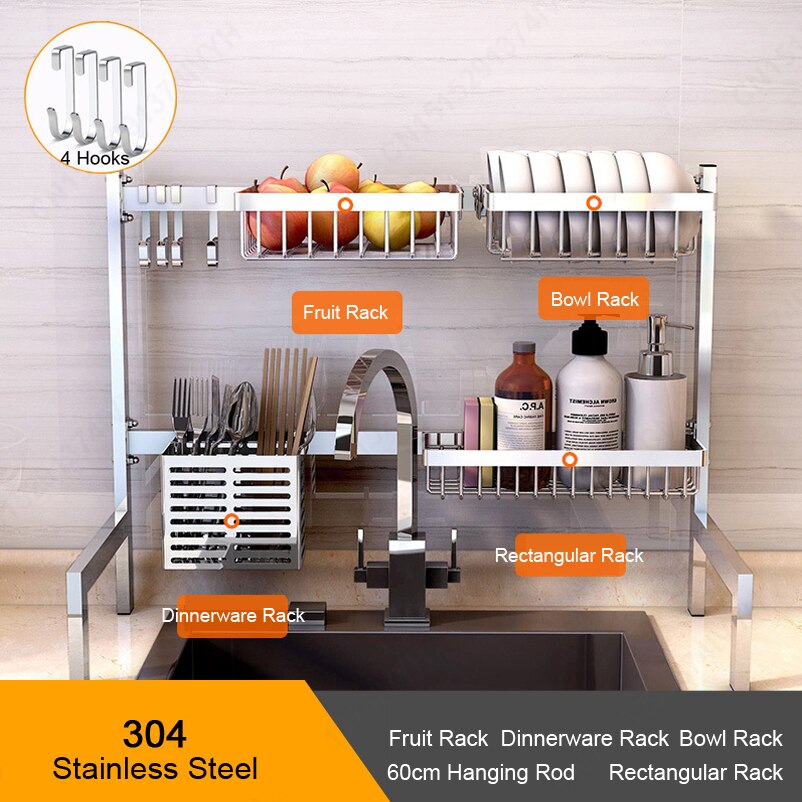 304 Roestvrijstalen Keuken Plank Rack Drogen Drain Opslag Houders Keuken Schaaltje Bestek Cup Afvoer Rack Keuken Organizer