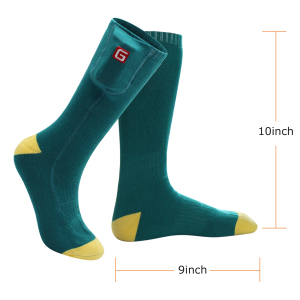 Vinter unisex opvarmede sokker med elektrisk genopladeligt batterisæt til kronisk kolde fødder termisk varm strikning bomuld sox: Grøn med gul
