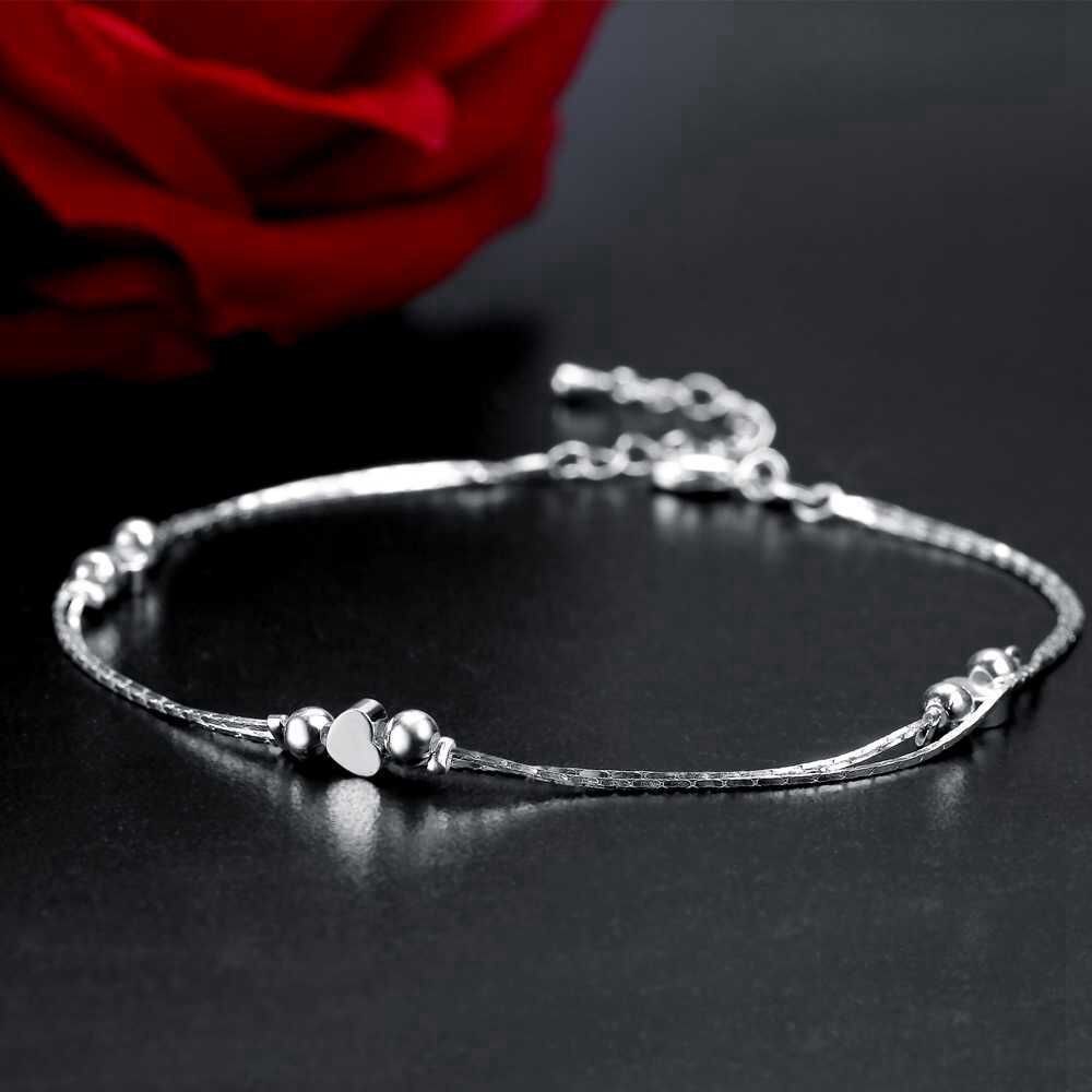 Heart Anklet 925 Sterling Silver Women Girl Lover Barefoot Anklet Foot Chain Jewelry