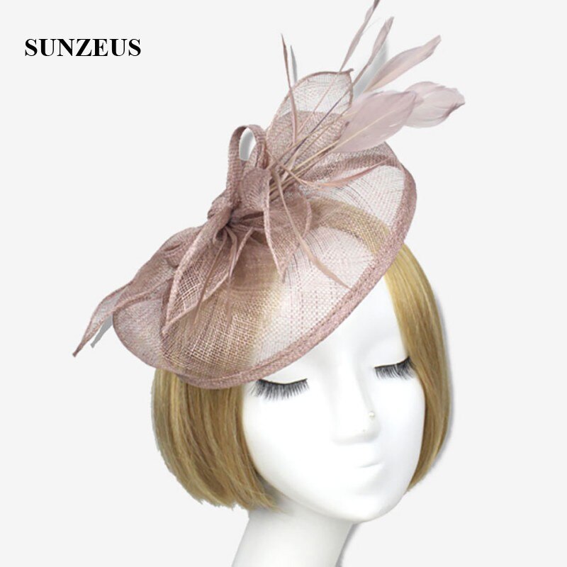 Sombreros y tocadores de boda con plumas de lino, sombreros de novia elegantes de Color dorado, sombrero de mujer, accesorios para el cabello SH13