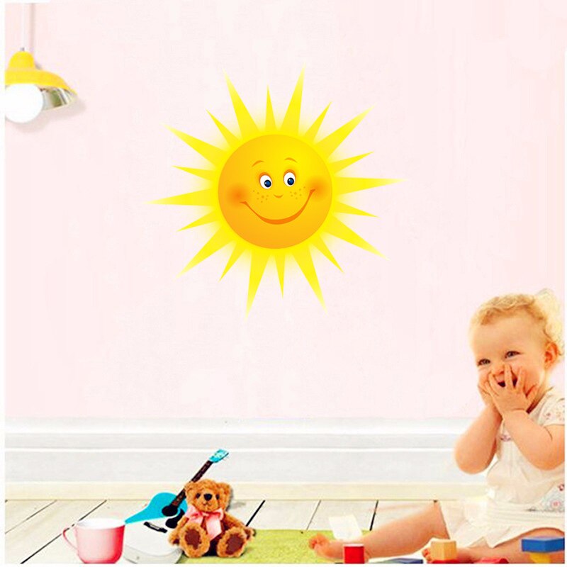 Cute Smiling Sun Wall Sticker Wallpaper Unique Wall Decal Decorative Sticker Baby Living Room Home Bedroom Removable