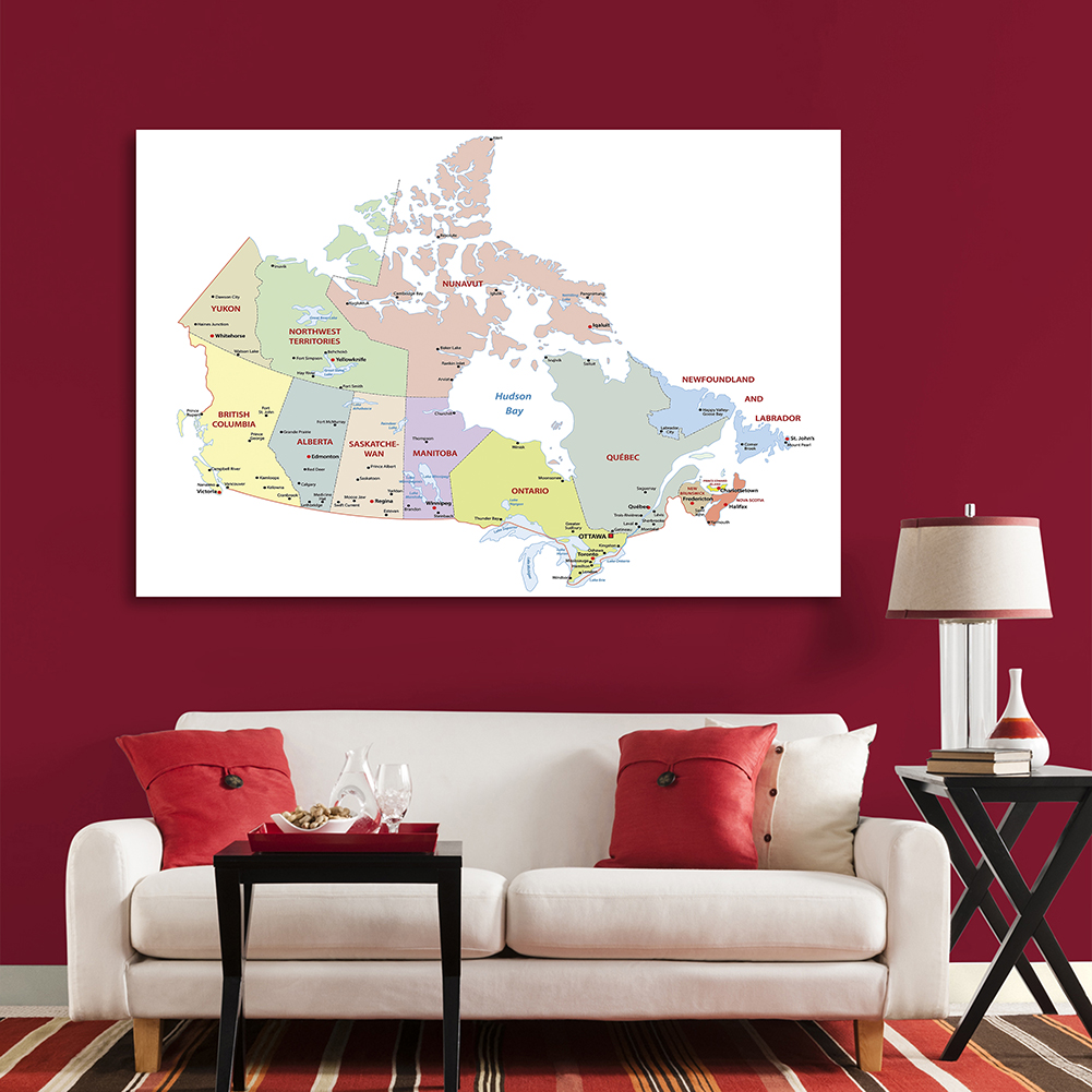 150*100cm Political Map of The Canada In French Wall Art Poster Non-woven Canvas Painting Classroom Home Decor School Supplies