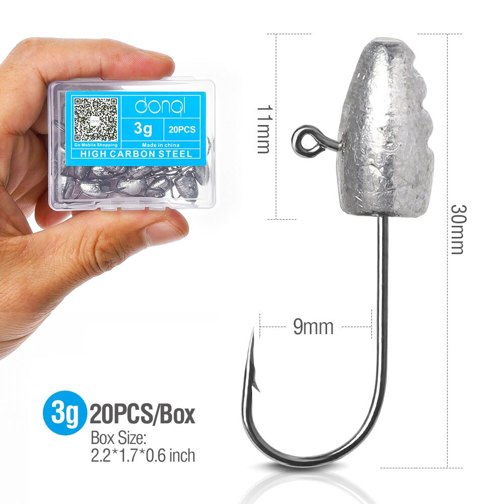 Donql 20 stk/ kasse med modhager fiskekroge bly jighoved fiskekrog til blød orm lokker 3g 5g 7g 10g karpe fiskekroge: 3g