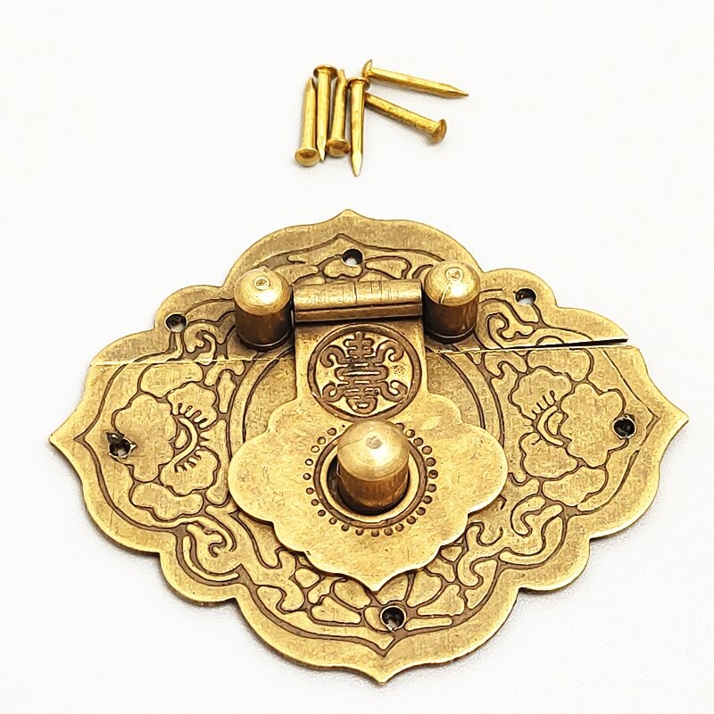 2Pcs Antieke Gouden Doos Hasp Vergrendelingen Chinese Oude Lock Catch Voor Sieraden Koffer Gesp Clip Sluiting Meubels Hardware W/Schroeven