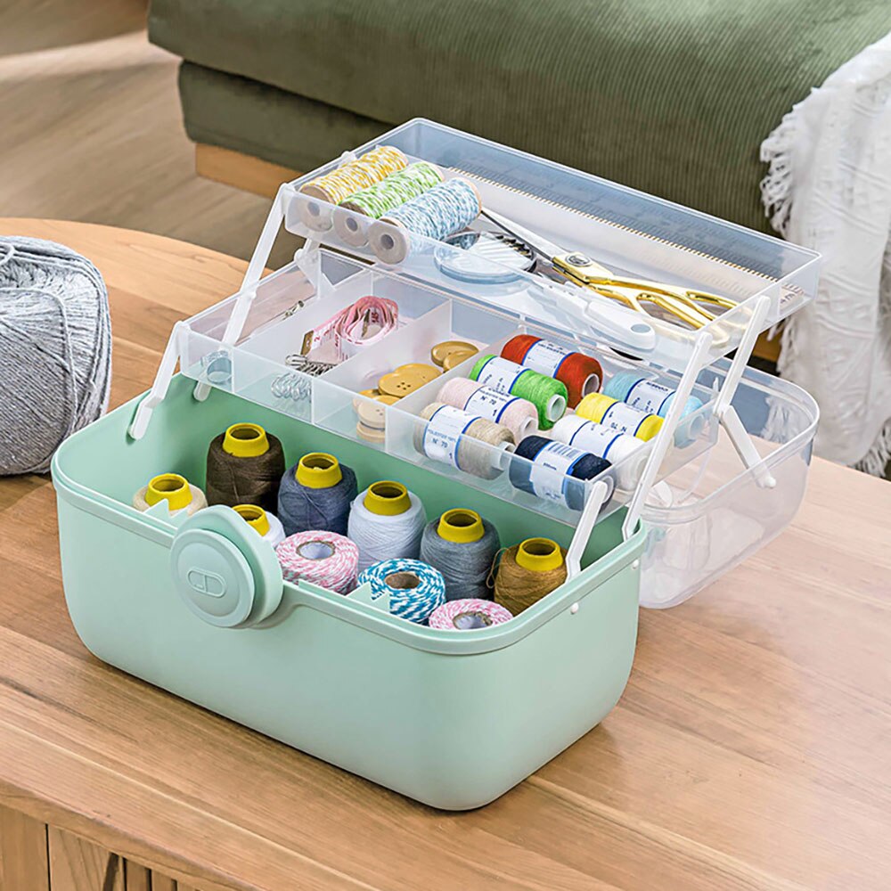 Caja de Kit de costura para adultos, accesorios para principiantes, caja de costura para el hogar, Kit de reparación de costuras, caja de compartimentos