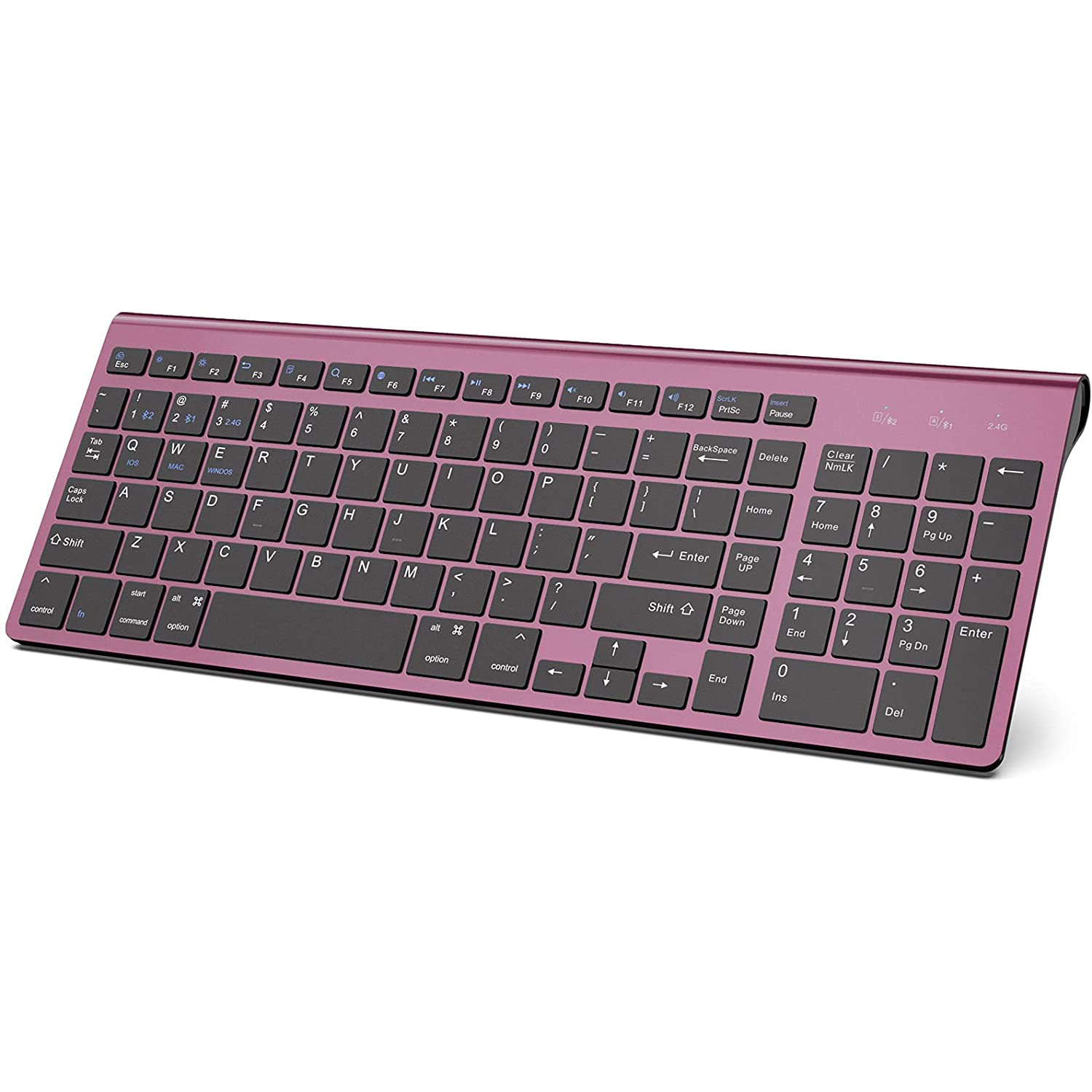 Bluetooth Keyboard-Compatible With Windows And MacOS Wireless Bluetooth Keyboard (Standard QWERTY Keyboard)-Silver-Blue-Pink.