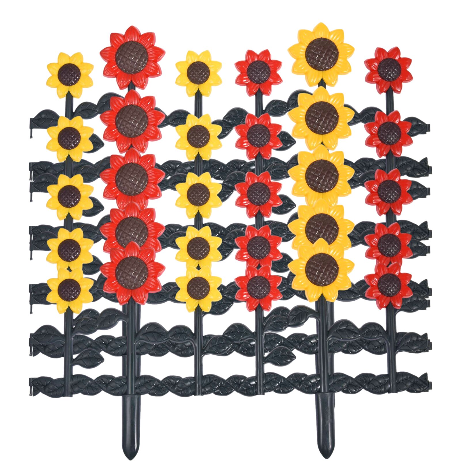 5pcs Garden Picket Fence Removable Sunflower Fence Home Garden Fence Outdoor Plastic Flowerbed Fence PP Material Total Length 3m