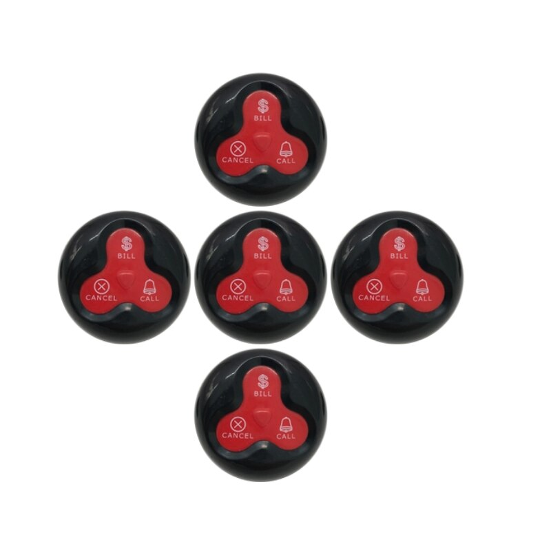 Restaurant Pager Wireless Paging System 5 Waterproof Button Transmitter Guest Call Waiter Service For Cafe Hotel: black red