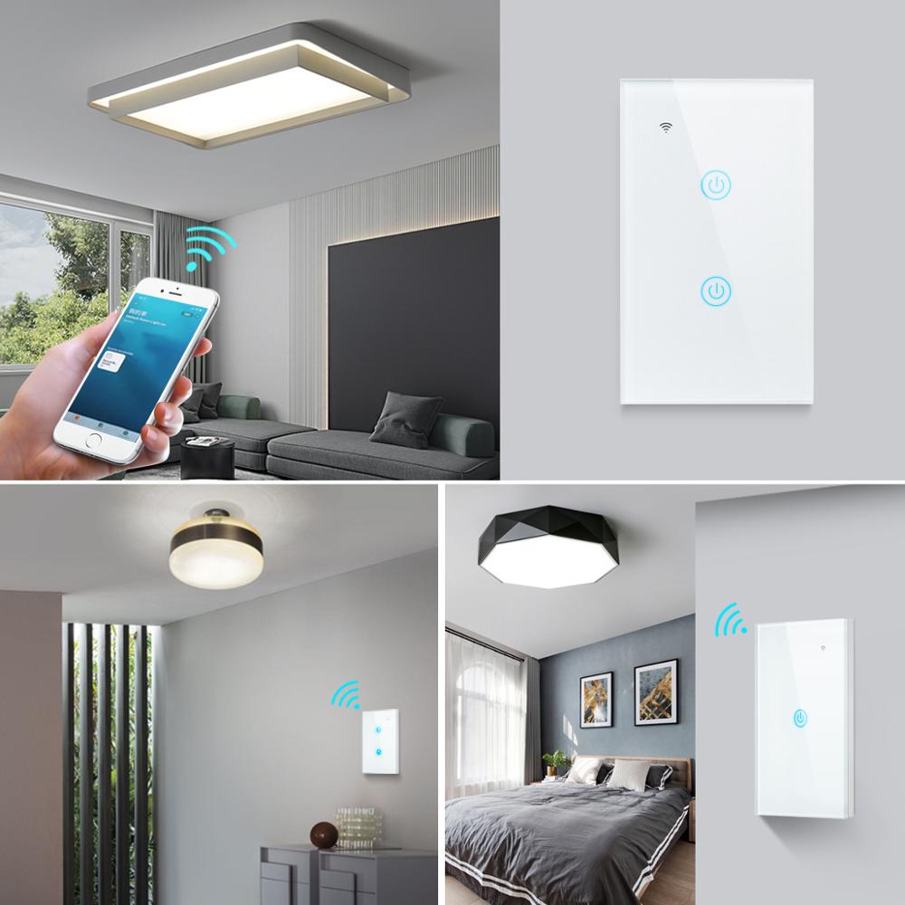 Homekit-interruptor inteligente WiFi con temporizador e interruptor de pared táctil inalámbrico, control por voz Siri, enchufe de EE. UU., 1/2 entradas
