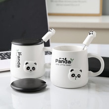 380ml Cartoon Panda Ceramic Mug Glass Cute Couple Cup Coffee Milk Cup Office Cup with Lid Spoon Girl