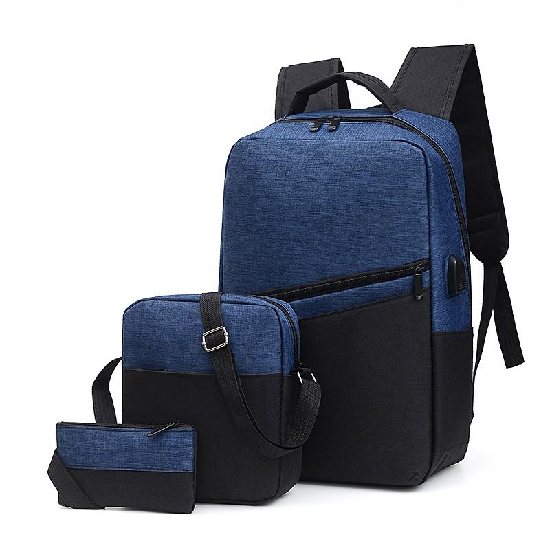 Mode 3 Delige Set Oxford Gesponnen Rugzak Trendy Cool College Student Schooltassen Casual Licht Grote Capaciteit Dagelijkse Boek Tas: Blue