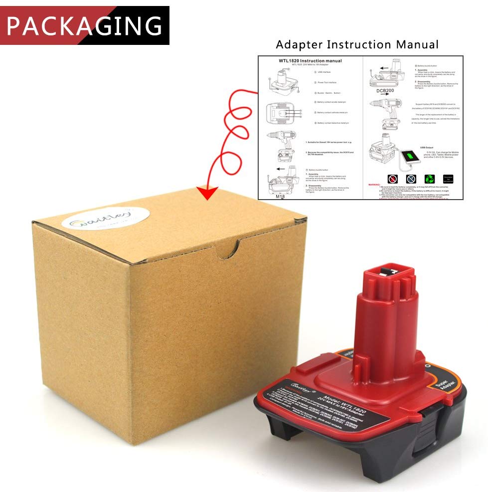 For Dca1820 20V 18V Usb Adapter Work With Dewalt Max Xr Dcb200 Dcb201 Dcb203 Dcb203Bt Dcb204 Dcb205 Dcb206 Compact Batteries