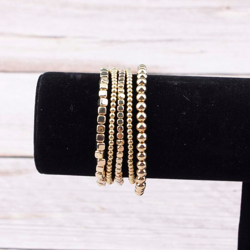 Zwpon 5 -teiliges set ccb-perlenarmbänder, armreifen aus kunststoffperlen, verstellbare elastische armbänder für damenschmuck