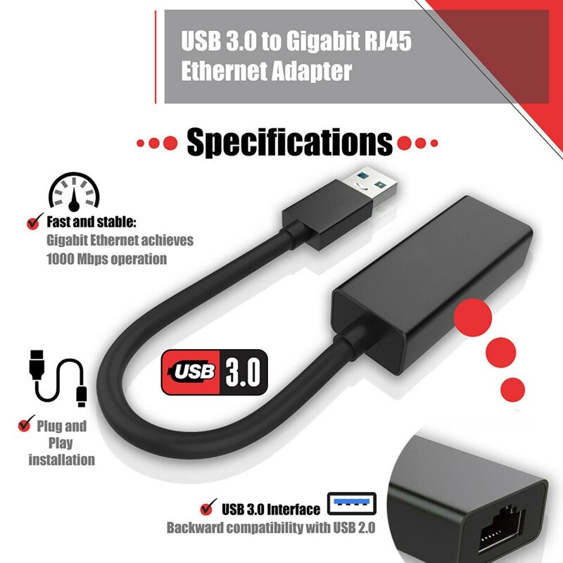 USB 3,0 LAN Gigabit Ethernet RJ45 1000 Mbps adaptador de red para Windows PC Mac