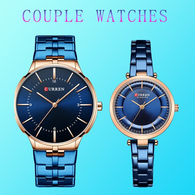 Curren paar horloges man en vrouw voor geliefden gouden roestvrijstalen jurk minimalistische horloge heren waterdicht relogio masculino: 8321- roosblauw