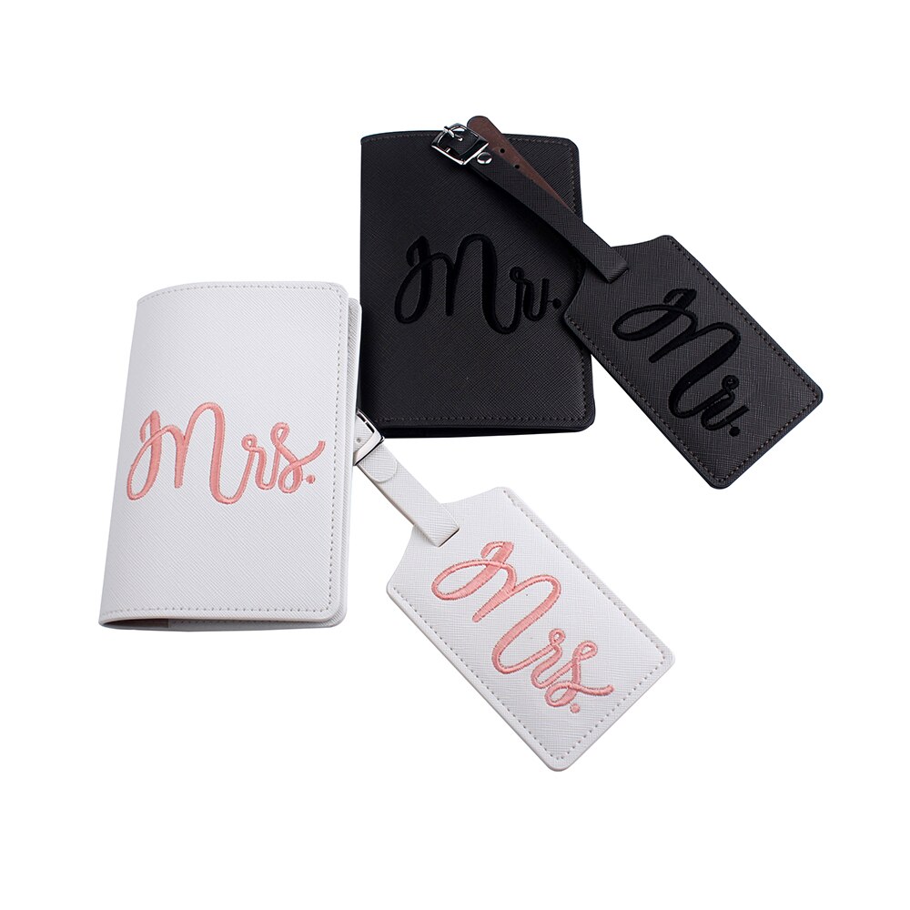 couple sets of Embroidery Mr Mrs Lover Couple wedding Passport Cover Case set Letter Women Travel Holder Passport Cover CH17LT36