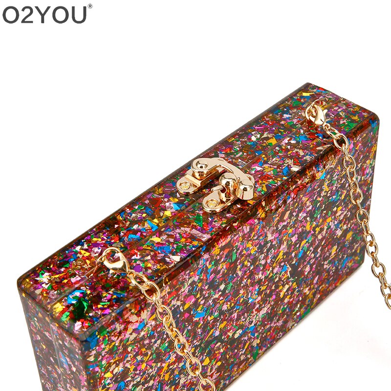 Mix kleurrijke acryl clutch tas zwarte stof binnenin metalen sluiting dames schouder handtassen strand zon reizen acryl portemonnee tassen