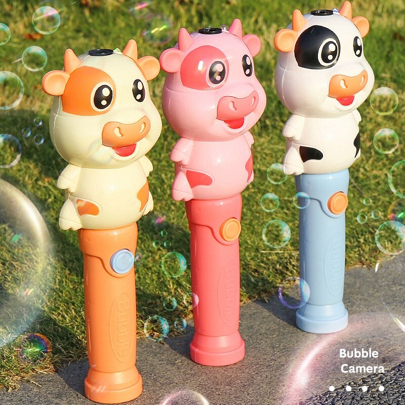 Leuke Cartoon Koe Dieren Zeep Bubble Machine Elektrische Lichte Muziek Kids Automatische Bubble Blower Kinderen Baby Outdoor Speelgoed