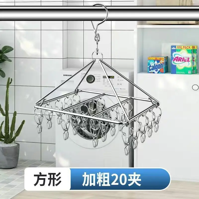 Roestvrij staal winddichte wasknijper washanger waslijn sok handdoek beha droogrek wasknijper haak airer droger: Licht Groen