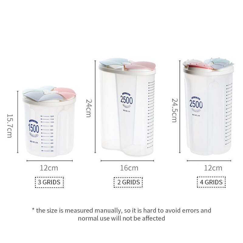 1500ml/2500ml Kitchen Storage Box Multiple Grids Transparent Kitchen Storage Container With Scale Storage Container Jar