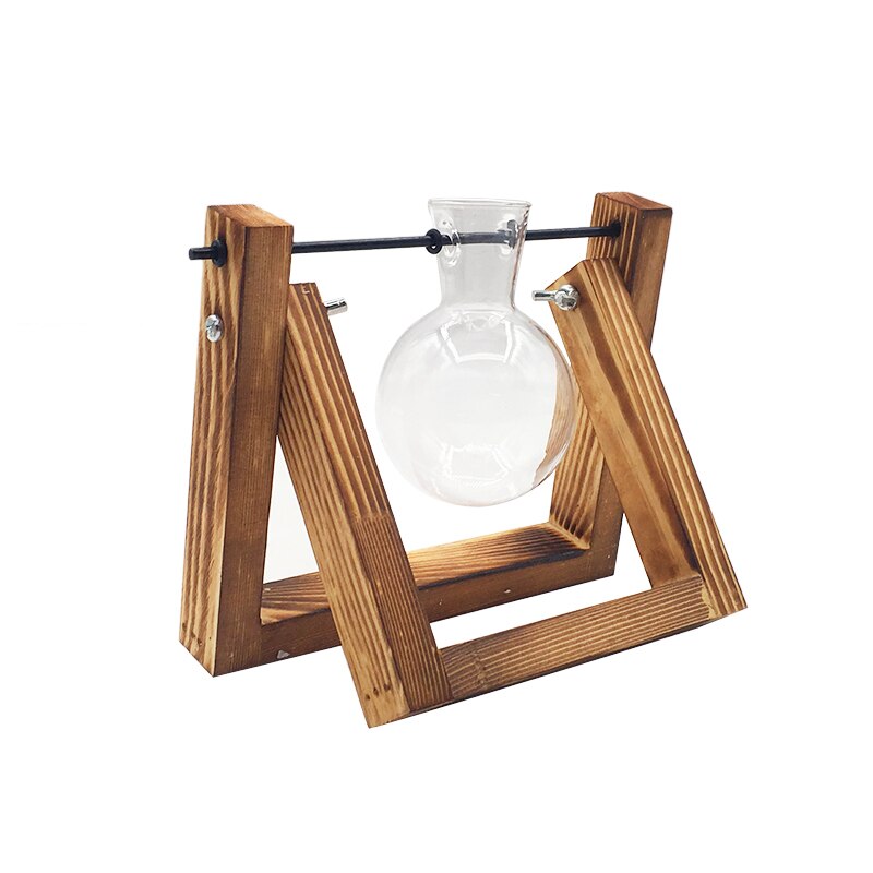 Terrario hidropónico para plantas, florero transparente con marco de madera, decoración de mesa de vidrio, planta de bonsái, decoración de flores: 14x16cm