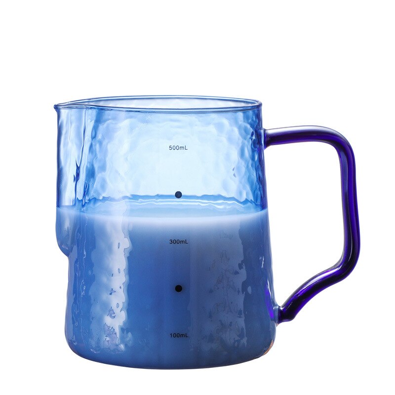 Milk Frothing Jug 500ml Glass Milk Pitcher Cup Barista Milk Jug and Latte Decorating for Making Coffee Cappuccino Frothing Milk: Sapphire blue