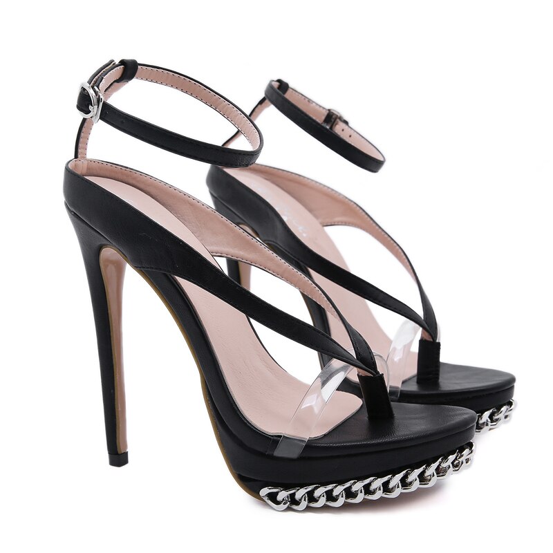 Sandalias de tacón alto con plataforma y cadena para mujer, zapatos sexys con Tanga, para , 34-42 talla grande,