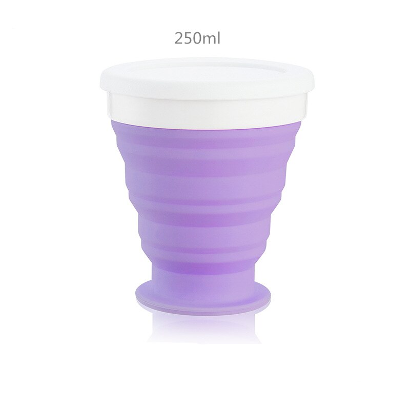 Taza plegable de silicona para niños y estudiantes, botella de agua de 350ml, libre de bebida deportiva al aire libre, taza de café: 250ml-purple