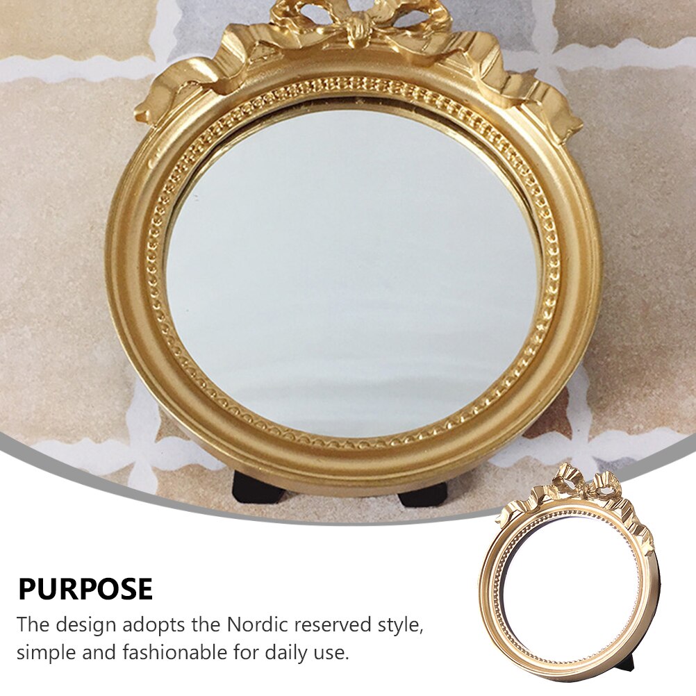 1Pc Resin Mirror Small Mirror Bowknot Mirror Round Make Mirror for Outdoor Trip Home