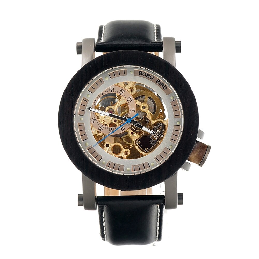 Bobo Vogel Houten Mechanische Horloges Heren Horloges Voor Man Mechanische Horloges Mannelijke Luxe Lederen Band Relogio Masculino: GK011-1