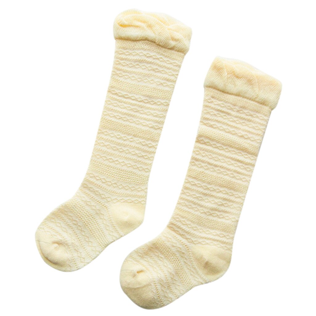 Baby Sokken Effen Kant Knie Hoge Sokken Voor Pasgeborenen Comfort Katoen Blend Prinses Kids Jongen Pasgeboren Baby Meisje Sokken recien Nacido: Yellow M