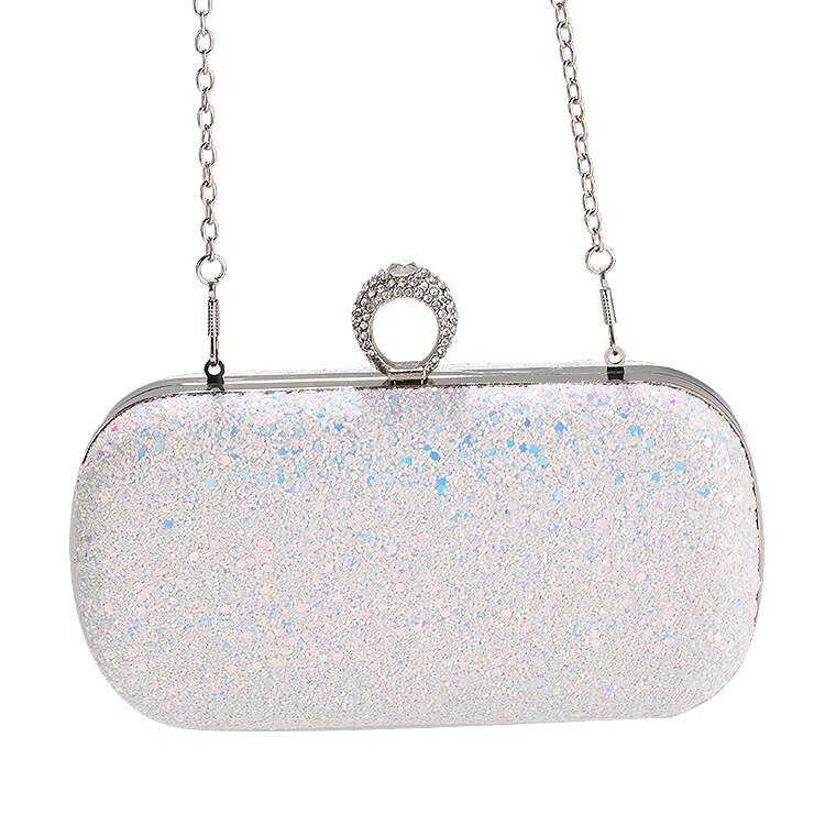 Bolsa feminina estilo europeu fosco lantejoulas evneing bolsa feminina corrente fashion bolsa carteiro bolsa feminina ouro rosa bolsa de celular: Branco
