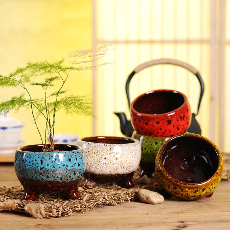Keramiske grønne saftige blomsterpotter keramiske ovnændrede saftige planter blomsterpottehåndværk