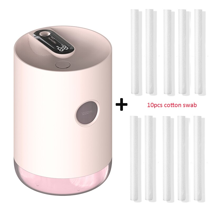 Huis Luchtbevochtiger 1L 3000 Mah Draagbare Draadloze Usb Aroma Water Mist Diffuser Batterij Life Show Aromatherapie Humidificador: Pink and 10 filters
