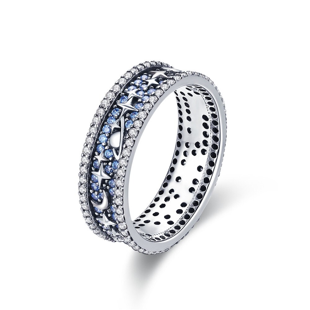 BAMOER Brede Zilveren Ringen voor Vrouwen Authentieke 925 Sterling Zilveren Bee Ster Blauwe Vinger Ring Vrouwelijke Fijne Sieraden Party Bijoux: 6 / GXR347