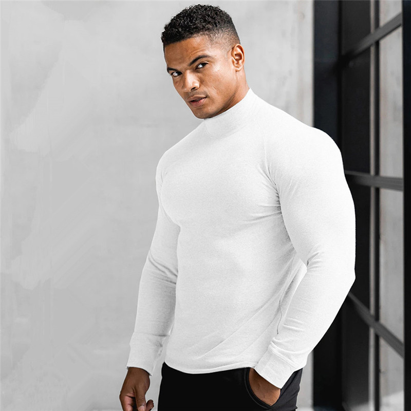 T-shirt à manches longues pour homme, vêtement de Gym, Fitness, musculation, Slim: WHITE / L