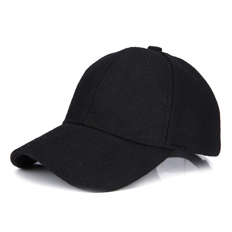 Autumn Winter Unisex Wool Felt Baseball Caps Solid Color Casquette Chapeau Trilby Trucker Hat for Men Women: Black