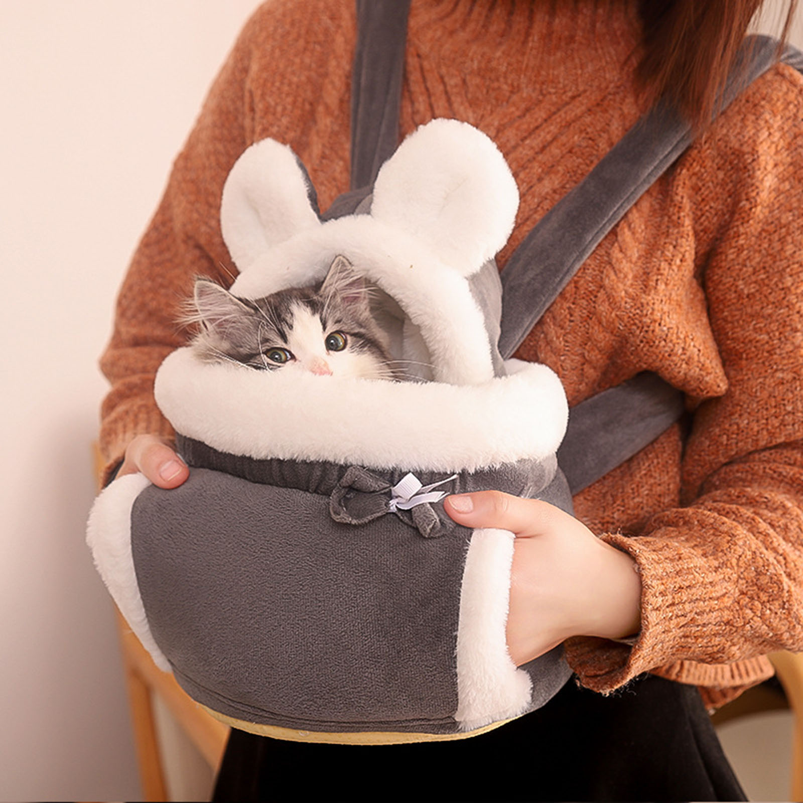 Borsa da trasporto per animali domestici calda zaino per cani di piccola taglia zaino per animali domestici in peluche invernale per viaggi tutto&#39;aperto borse da appendere per animali domestici 6kg portante: grigio M