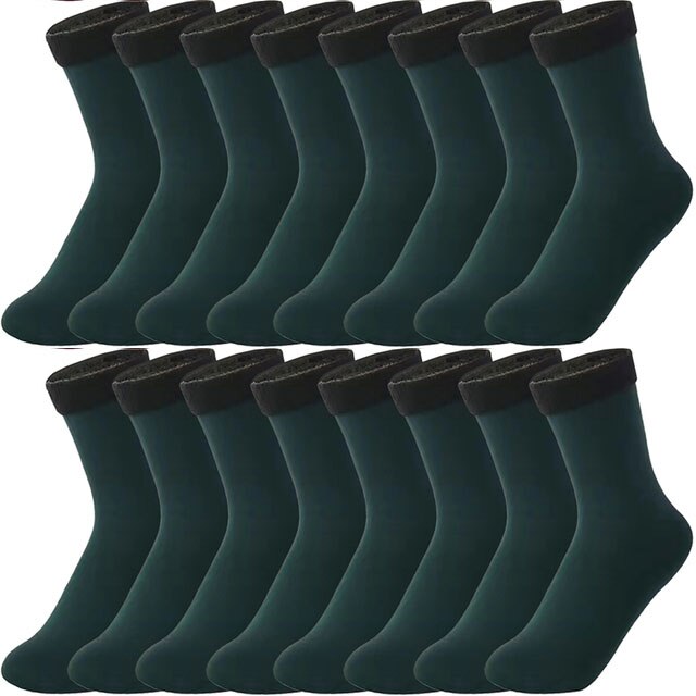 10 Pairs Winter Warm Women Socks Solid Color Thicken Thermal Socks Soft Plus Velvet Socks Casual Snow Sock Home Floor Beige Sock: 10 Green