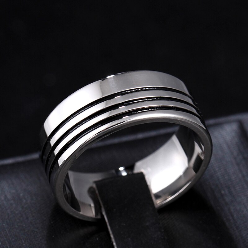 8mm Stripe Titanium Band Brushed Wedding Ring Solid Ring glossy 316L stainless steel ring for women men Valentine's Day